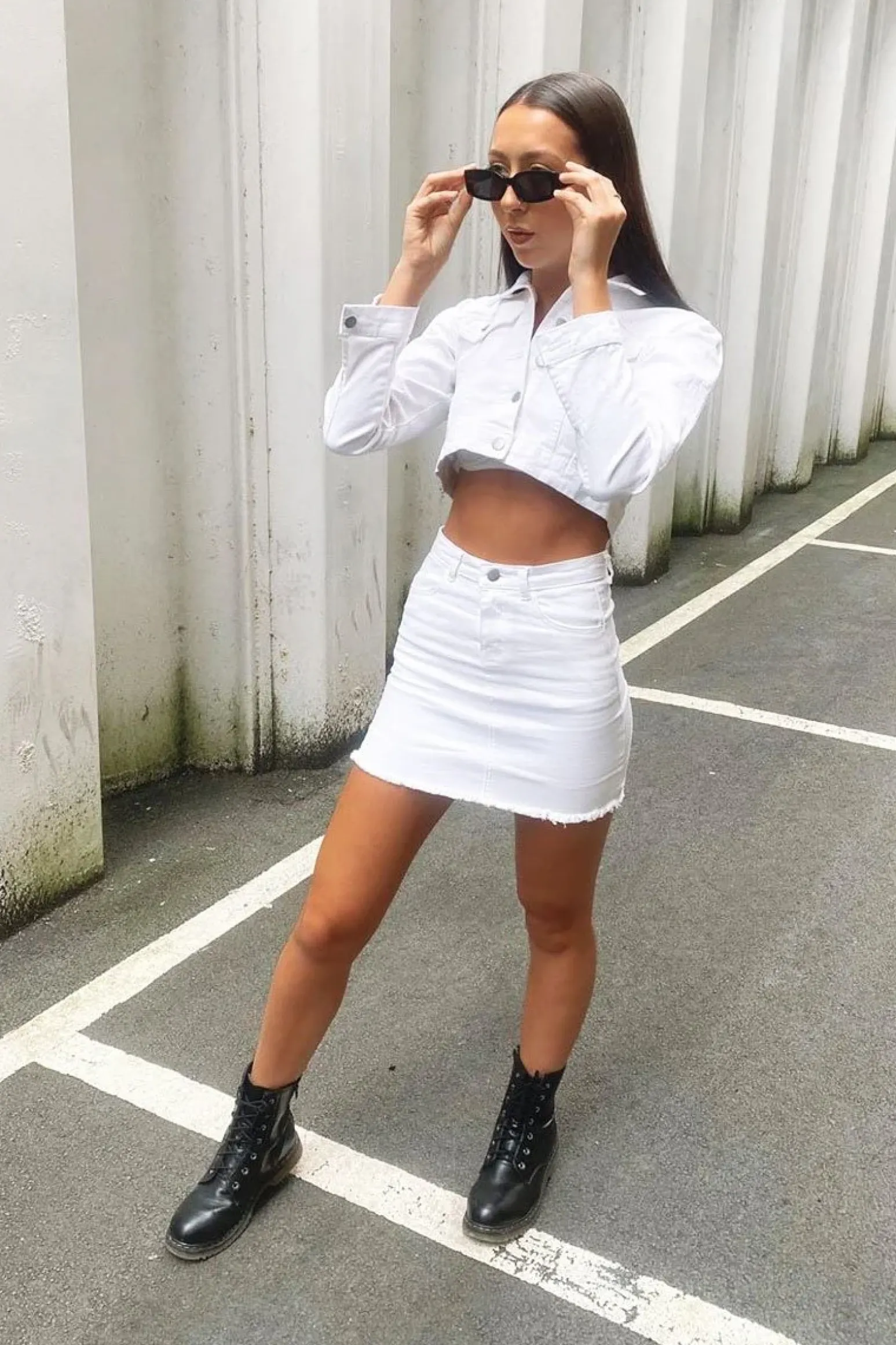Rebellious Fashion Cream Denim Jacket and Skirt Co-ord - Kaiden