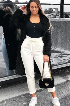 Rebellious Fashion Cream Denim Tie Waist Paperbag Jeans - Lylee