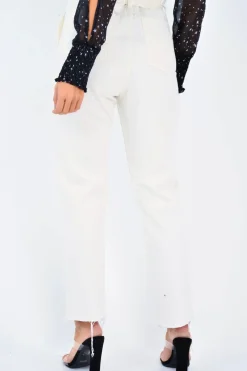 Rebellious Fashion Cream Denim Tie Waist Paperbag Jeans - Lylee