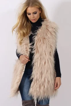 Rebellious Fashion Cream Faux Fur Shaggy Gilet - Liberty