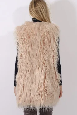 Rebellious Fashion Cream Faux Fur Shaggy Gilet - Liberty