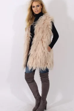 Rebellious Fashion Cream Faux Fur Shaggy Gilet - Liberty