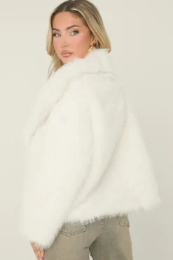 Rebellious Fashion Cream Faux Fur Waterfall Long Sleeves Cropped Coat - Scottie