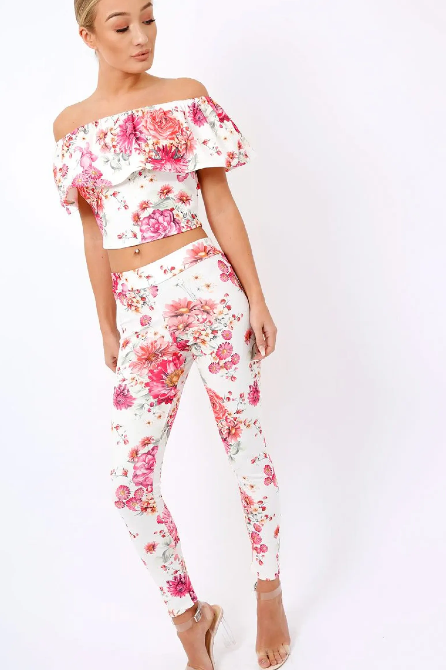 Rebellious Fashion Cream Floral Bardot Crop Top - Minnie