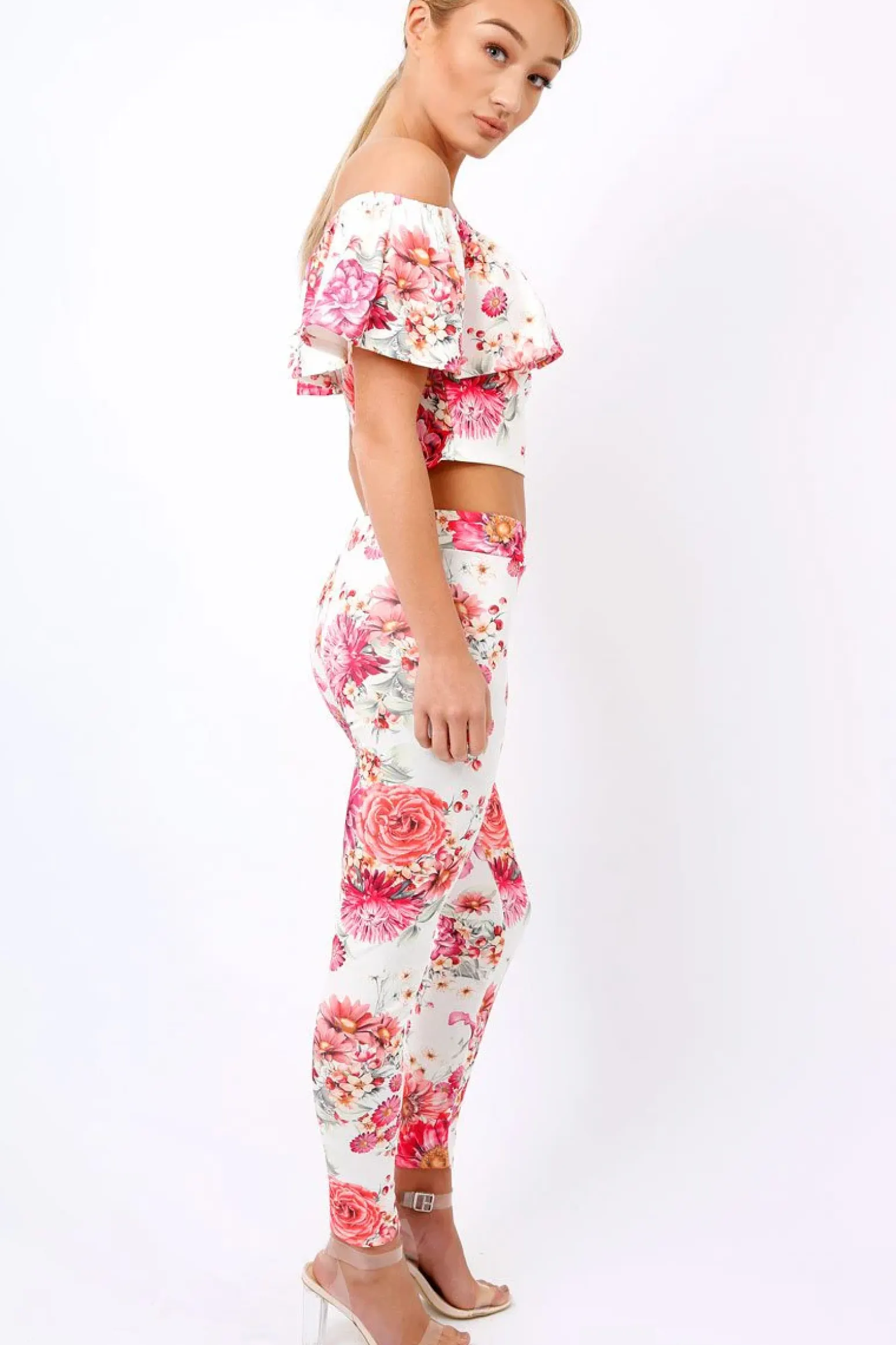 Rebellious Fashion Cream Floral Bardot Crop Top - Minnie