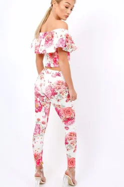 Rebellious Fashion Cream Floral Bardot Crop Top - Minnie