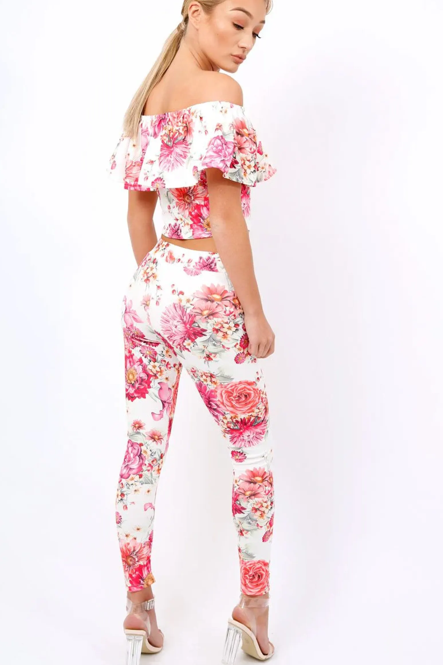 Rebellious Fashion Cream Floral Bardot Crop Top - Minnie