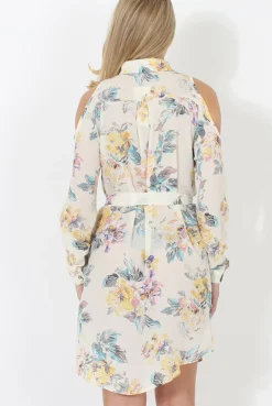 Rebellious Fashion Cream Floral Shirt Dress - Nicola
