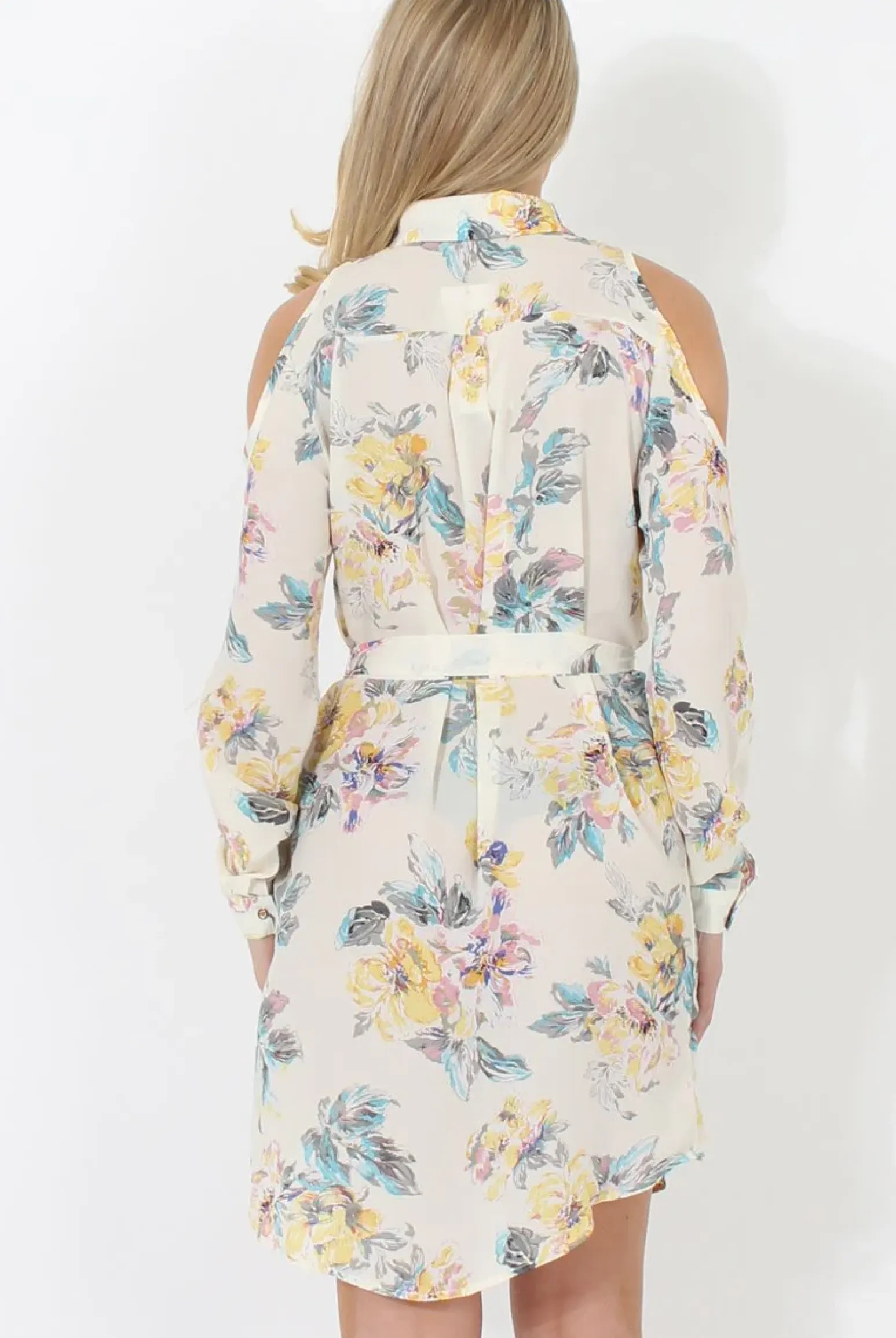 Rebellious Fashion Cream Floral Shirt Dress - Nicola