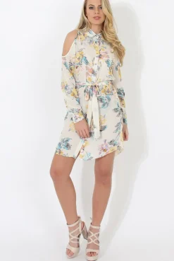 Rebellious Fashion Cream Floral Shirt Dress - Nicola