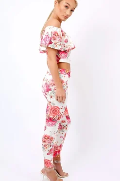 Rebellious Fashion Cream Floral Tapered Trousers - Minnie