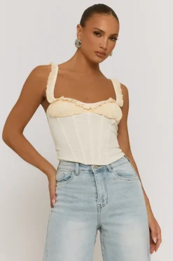 Rebellious Fashion Cream Frill Corset Top - Sabrina