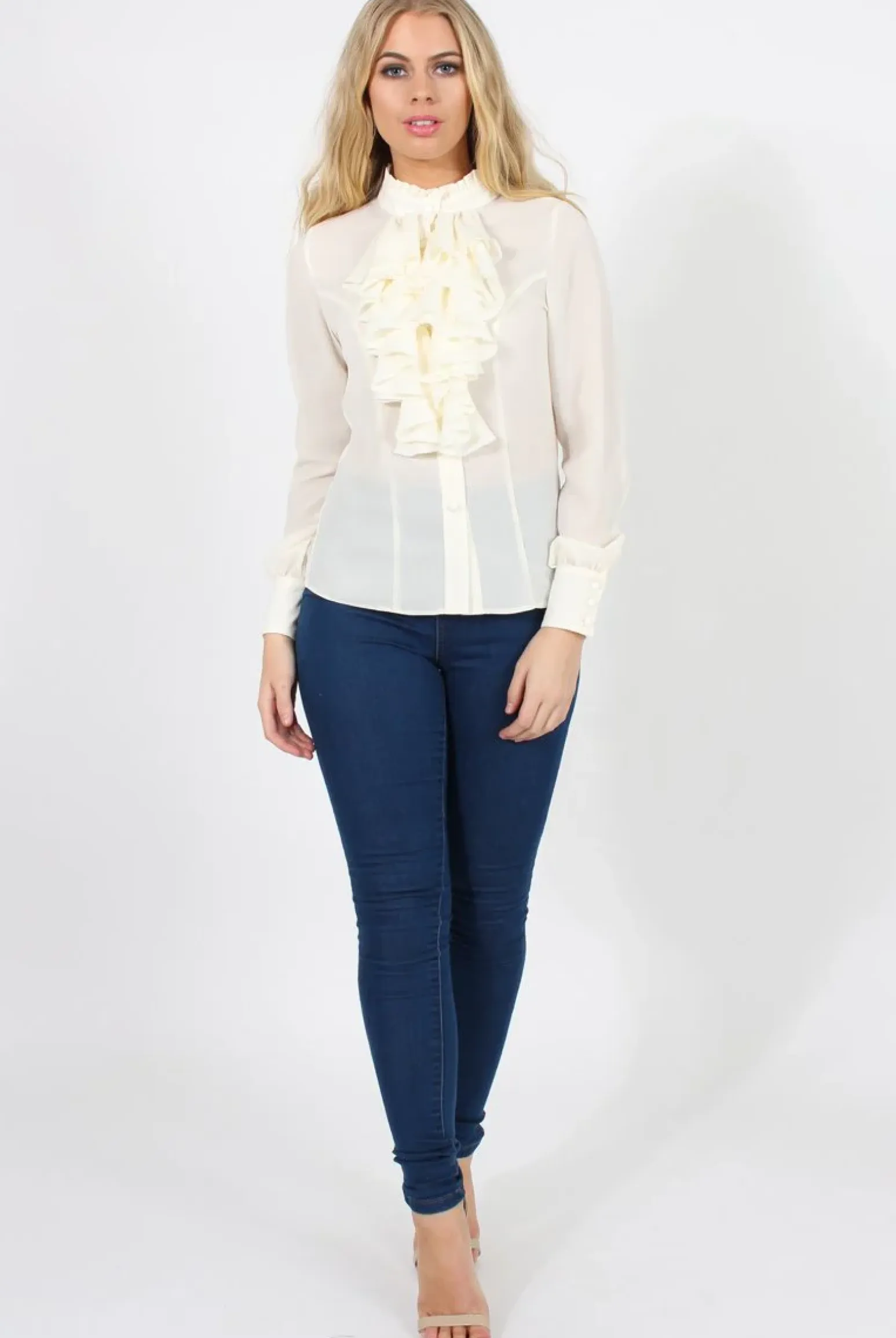 Rebellious Fashion Cream Frill Front Blouse - Camille