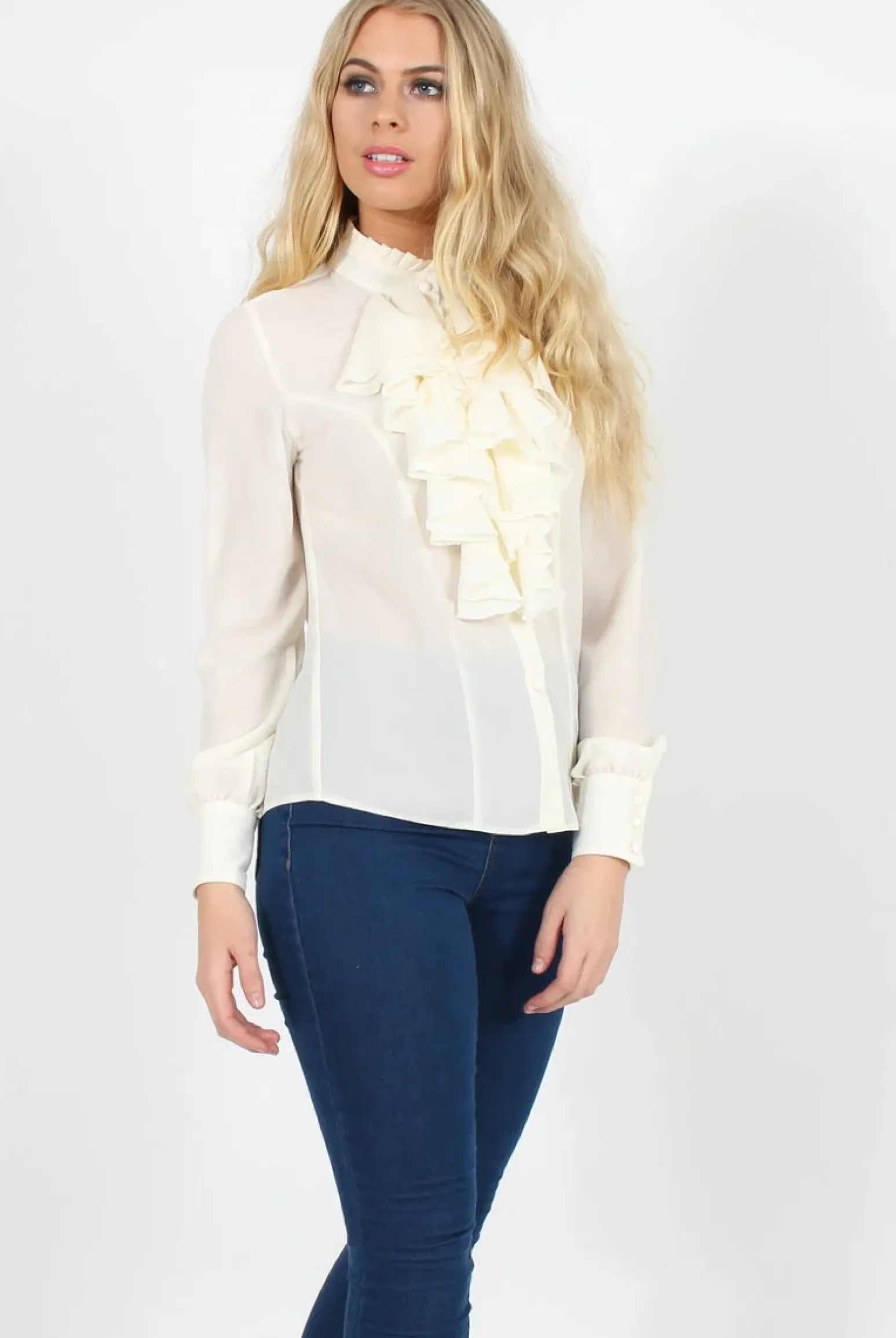 Rebellious Fashion Cream Frill Front Blouse - Camille