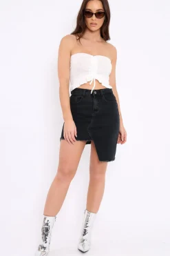 Rebellious Fashion Cream Gathered Middle Bandeau Crop Top - Darlah