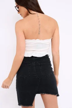 Rebellious Fashion Cream Gathered Middle Bandeau Crop Top - Darlah