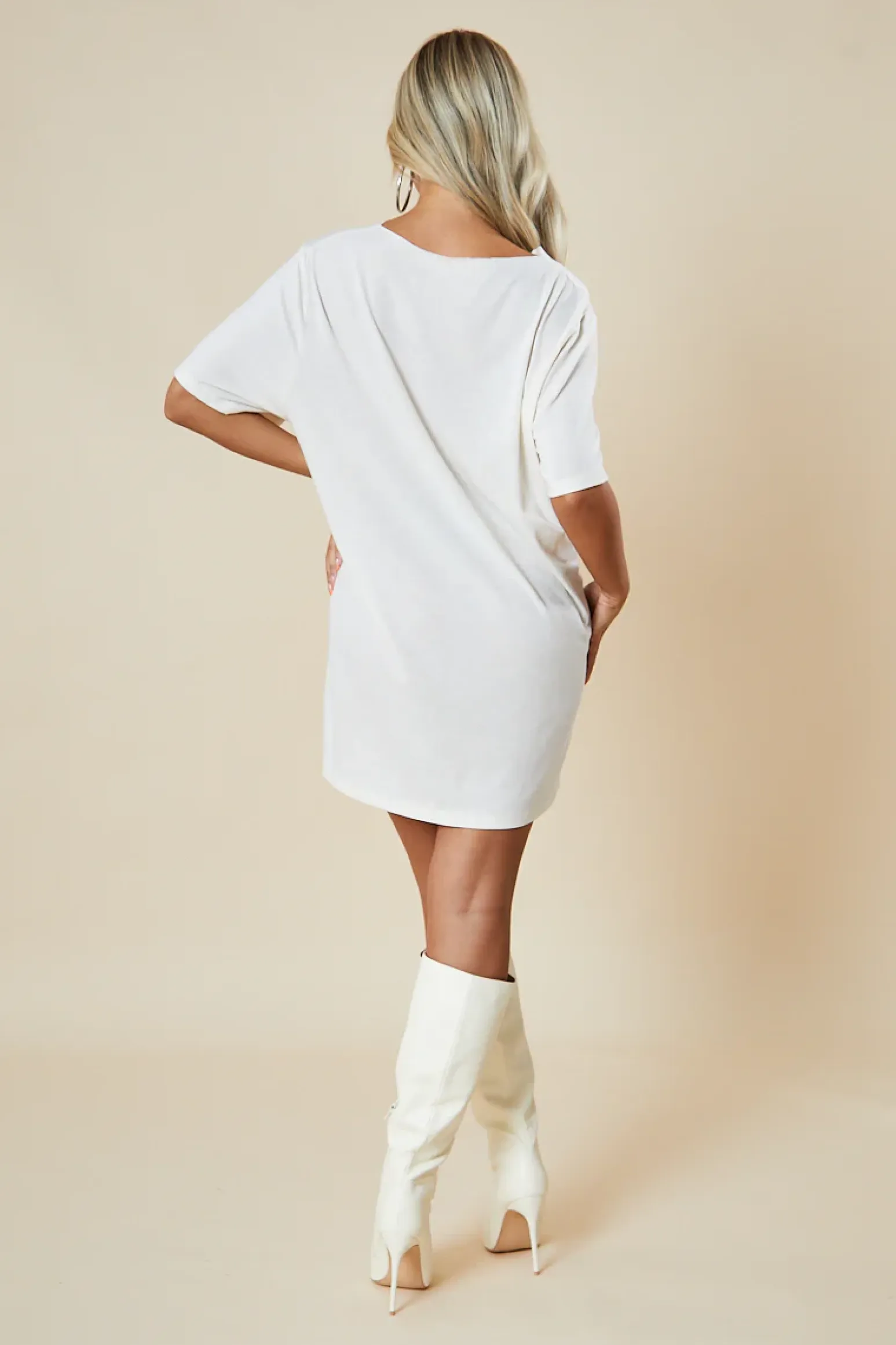 Rebellious Fashion Cream Graphic Print T-shirt Dress - Milena