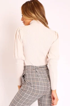 Rebellious Fashion Cream High Neck Balloon Sleeve Jumper - Harriet