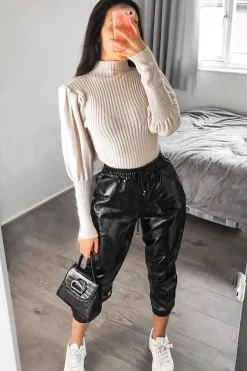 Rebellious Fashion Cream High Neck Balloon Sleeve Jumper - Harriet