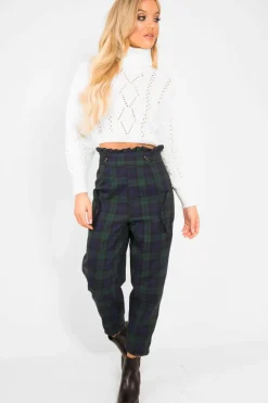 Rebellious Fashion Cream High Neck Cropped Cable Knit Jumper - Sandria