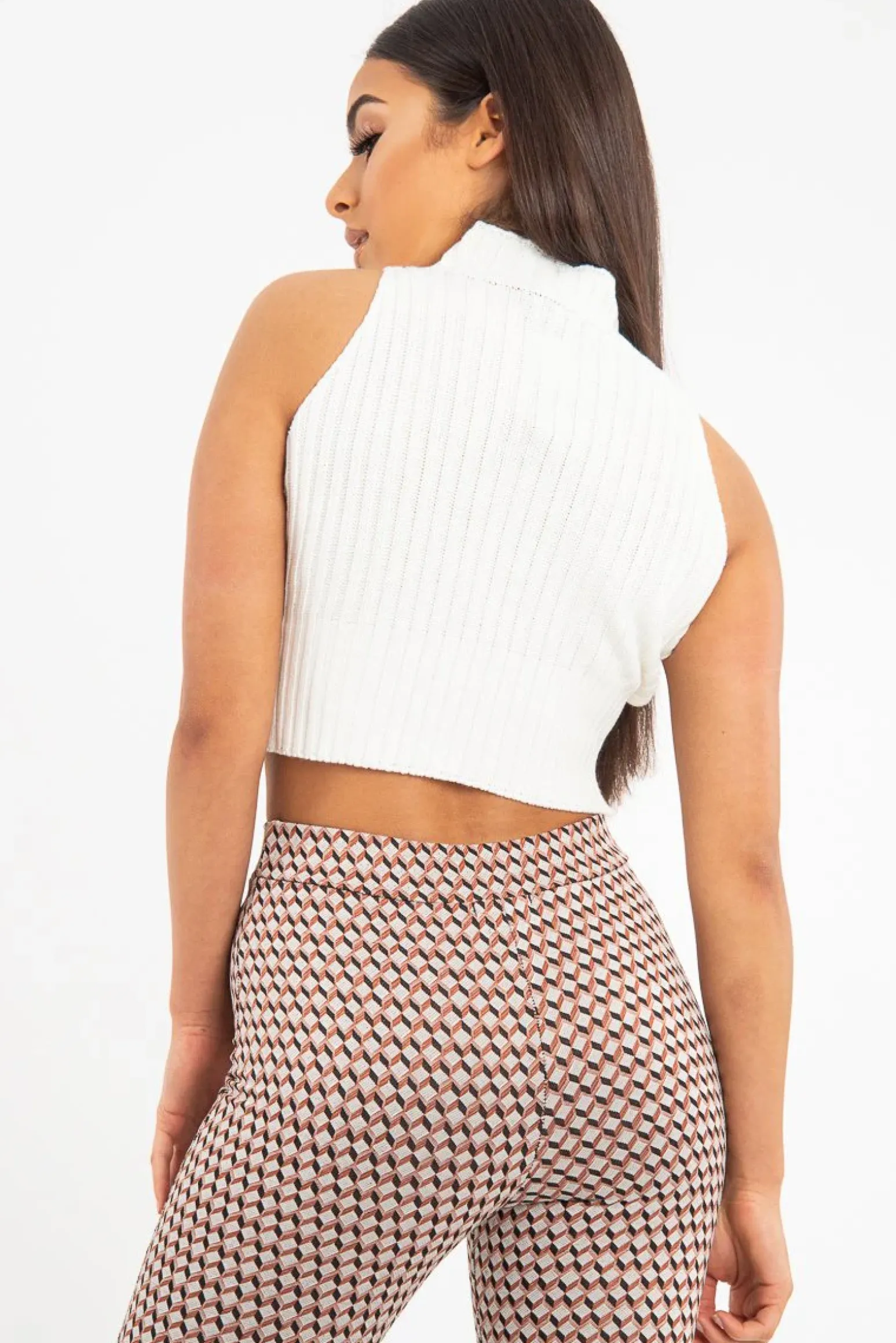 Rebellious Fashion Cream High Neck Sleeveless Crop Jumper - Maleena