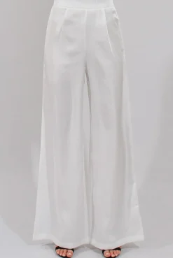 Rebellious Fashion Cream High Waisted Satin Trousers - Alexia