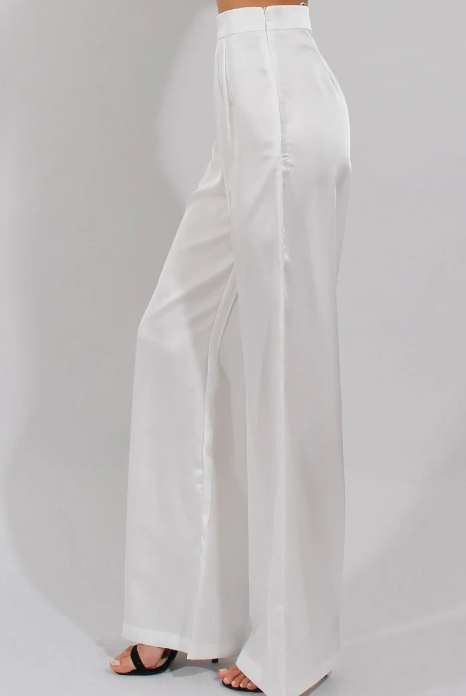 Rebellious Fashion Cream High Waisted Satin Trousers - Alexia