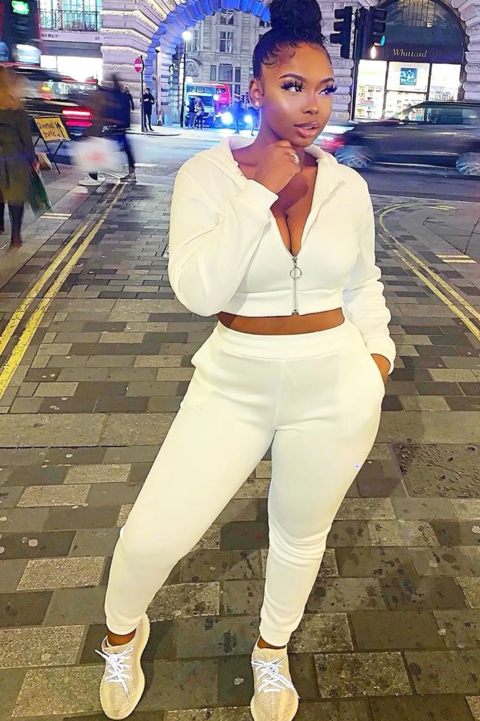 Rebellious Fashion Cream Hoodie and Joggers Loungewear Co-ord Set - Bluebell