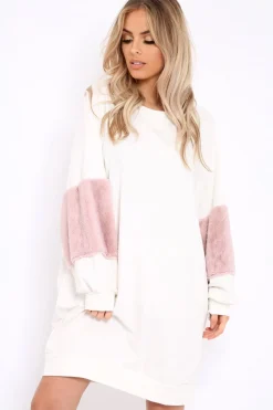 Rebellious Fashion Cream Jumper Dress with Fur Sleeves - Paris