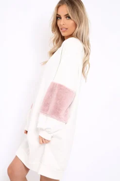 Rebellious Fashion Cream Jumper Dress with Fur Sleeves - Paris