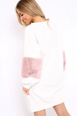 Rebellious Fashion Cream Jumper Dress with Fur Sleeves - Paris