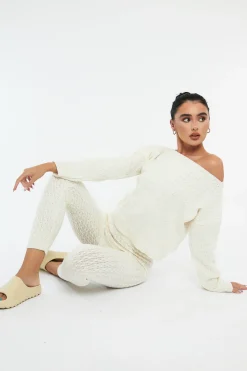 Rebellious Fashion Cream Knit Cropped Jumper & Jogger Set - Kezzie