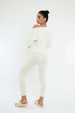 Rebellious Fashion Cream Knit Cropped Jumper & Jogger Set - Kezzie