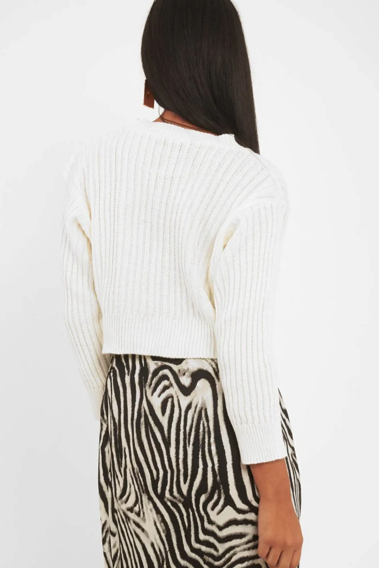 Rebellious Fashion Cream Knit Detail Crop Jumper - Kiana