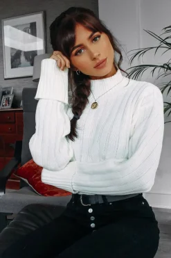 Rebellious Fashion Cream Knit High Neck Jumper - Jaelynn