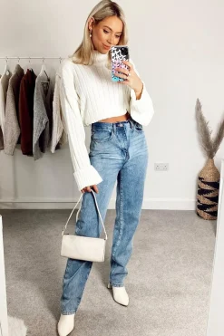Rebellious Fashion Cream Knit High Neck Jumper - Jaelynn