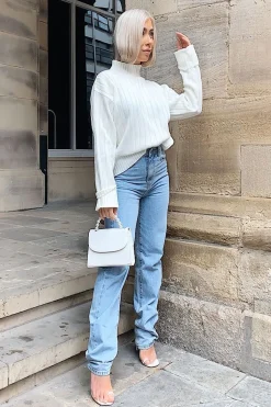 Rebellious Fashion Cream Knit High Neck Jumper - Jaelynn
