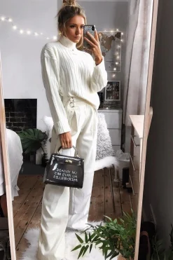 Rebellious Fashion Cream Knit High Neck Jumper - Jaelynn