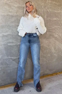 Rebellious Fashion Cream Knit High Neck Jumper - Jaelynn