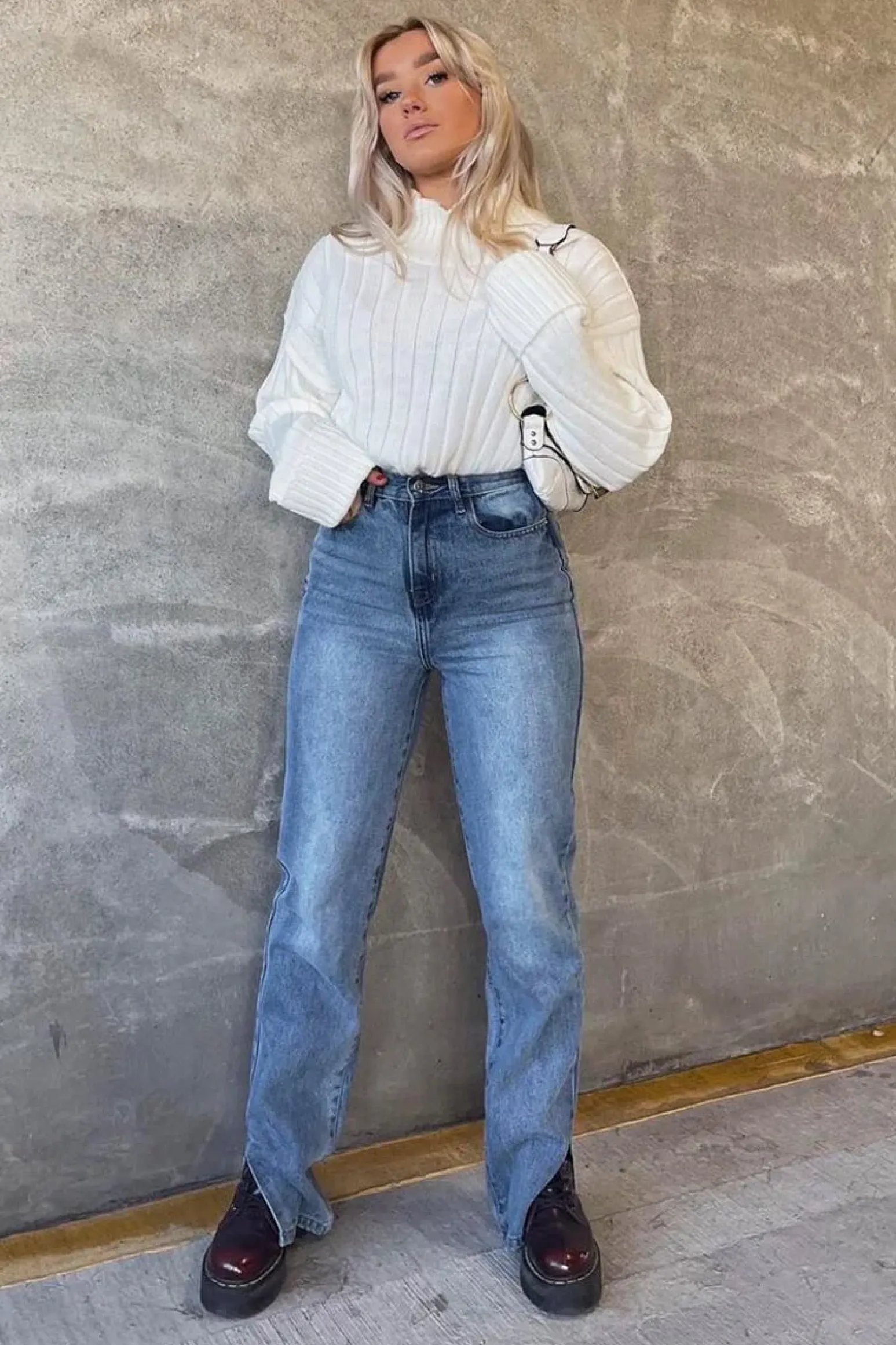 Rebellious Fashion Cream Knit High Neck Jumper - Jaelynn