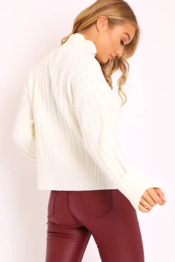 Rebellious Fashion Cream Knit High Neck Jumper - Jaelynn