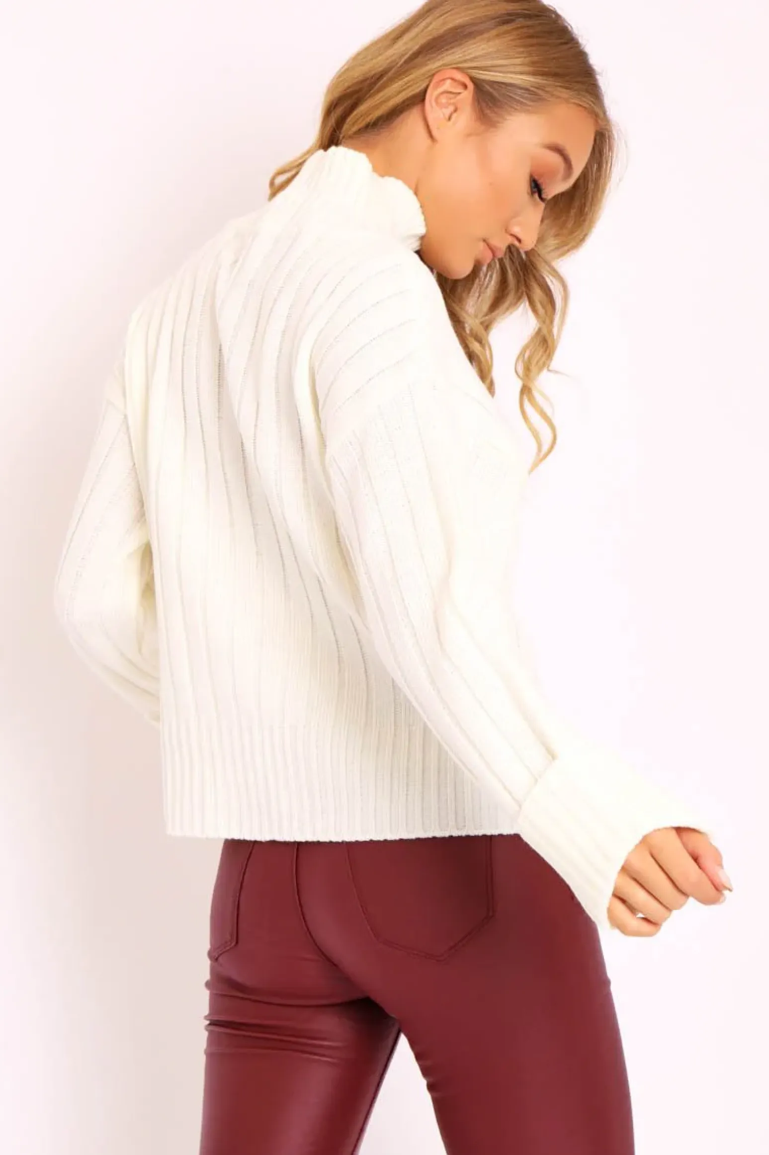 Rebellious Fashion Cream Knit High Neck Jumper - Jaelynn