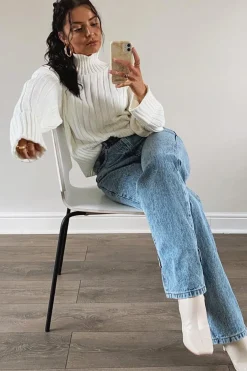 Rebellious Fashion Cream Knit High Neck Jumper - Jaelynn