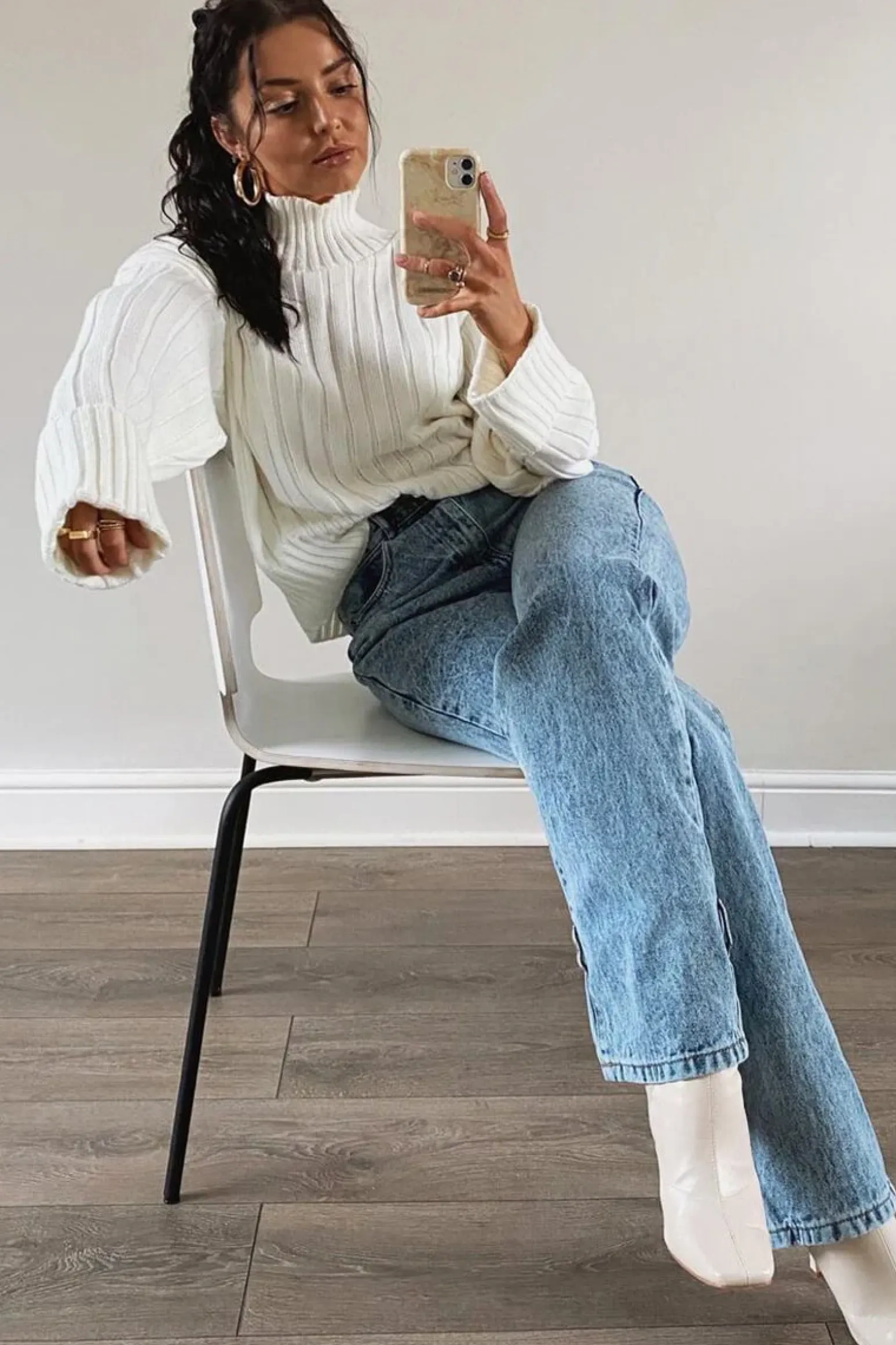 Rebellious Fashion Cream Knit High Neck Jumper - Jaelynn