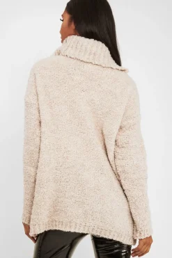 Rebellious Fashion Cream Knitted Borg Oversized Roll Neck Jumper - Ebbie