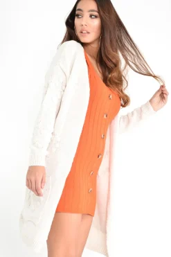 Rebellious Fashion Cream Knitted Longline Bobble Cardigan - Annette