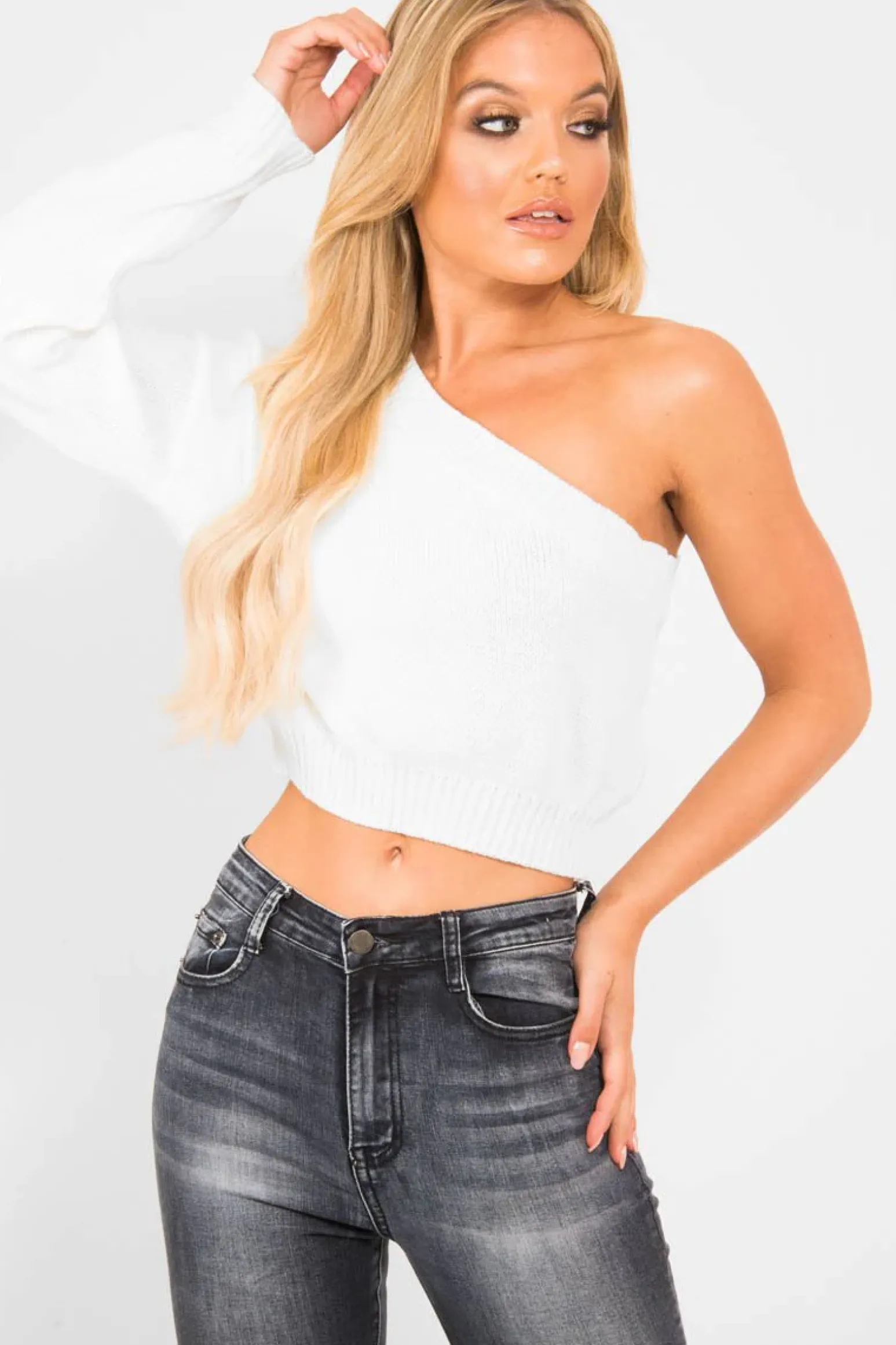 Rebellious Fashion Cream Knitted One Shoulder Jumper - Jayleah