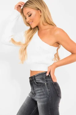Rebellious Fashion Cream Knitted One Shoulder Jumper - Jayleah