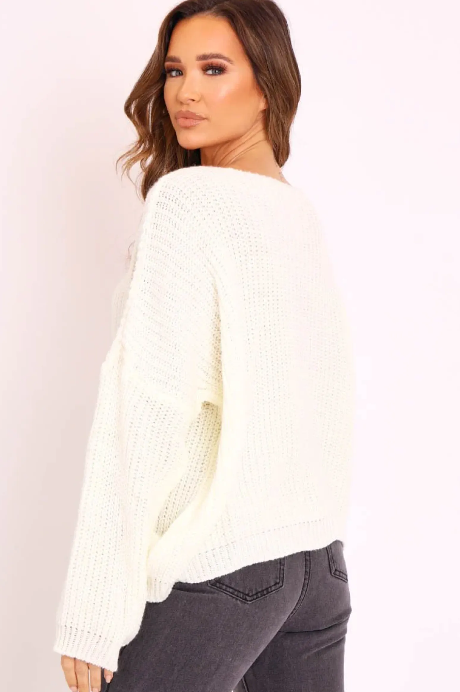 Rebellious Fashion Cream Knitted Ruched Tie Front Jumper - Soraya