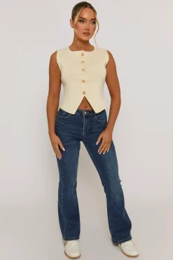 Rebellious Fashion Cream Knitted Square Neck Waistcoat - Karyn